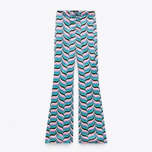 Zara Pink and Blue Flare Pants with Retro Wave Pattern